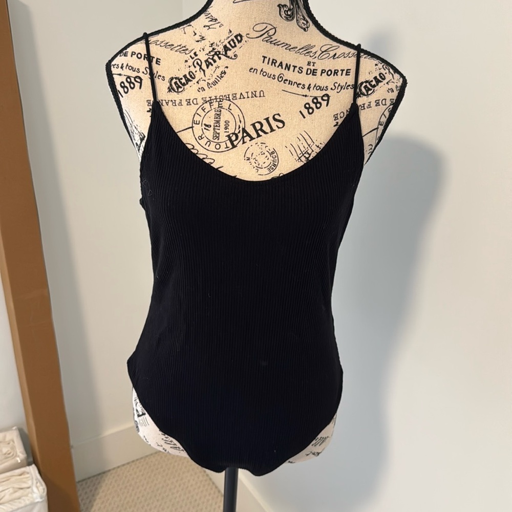 TWO (Black And Tan) Low Back Ribbed Body Suit - Picture 1 of 8